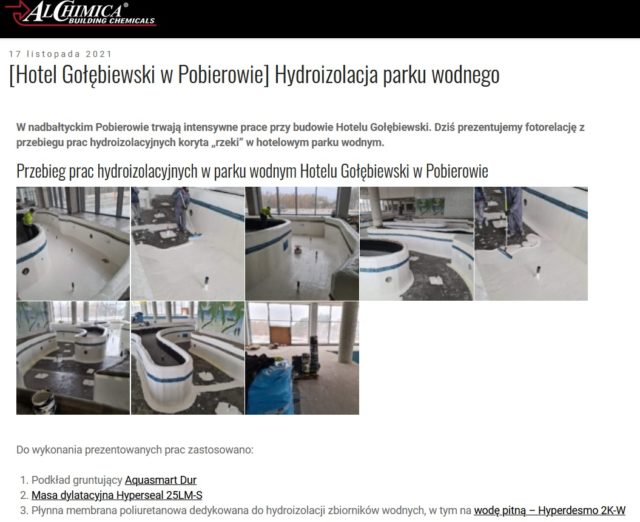 Hydroizolacja parku wodnego Hotel Gołębiewski w Pobierowie