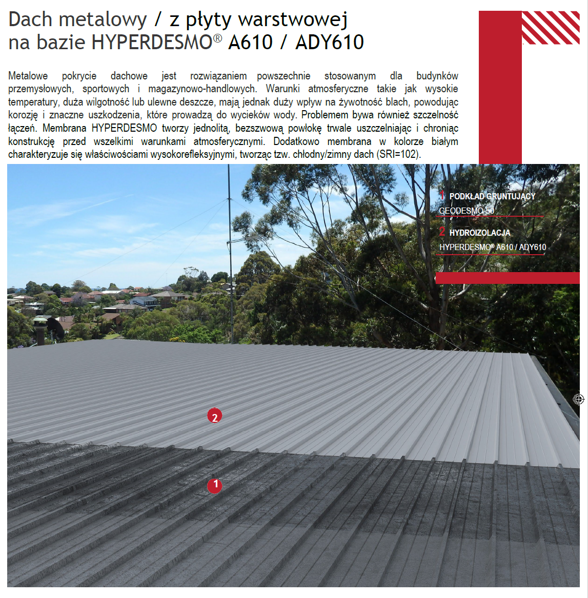 Układ warstw systemu Hyperdesmo - dach z płyty warstwowej